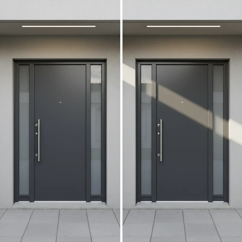 Comparison of satin and semi gloss paint finishes on an exterior door