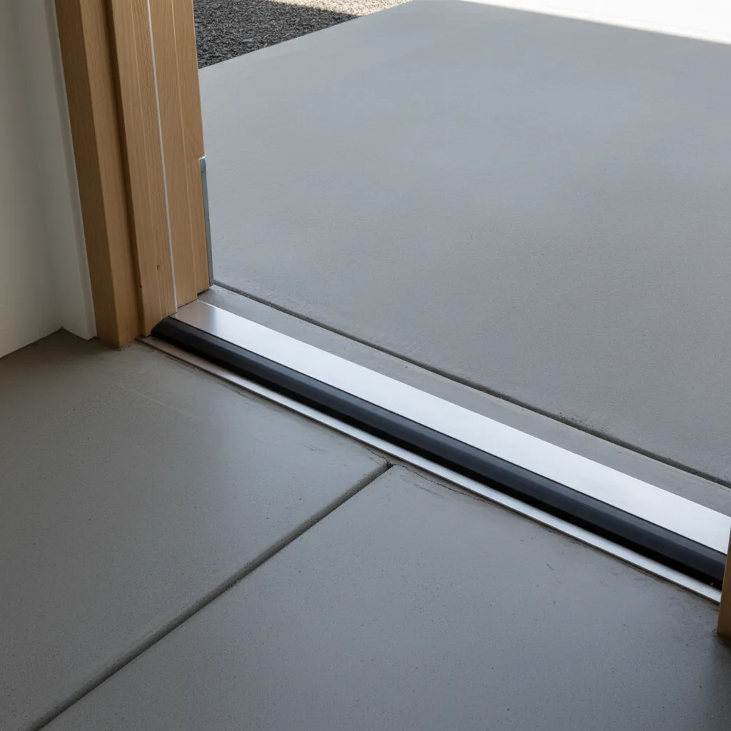 Aluminum adjustable door threshold installed in exterior doorway