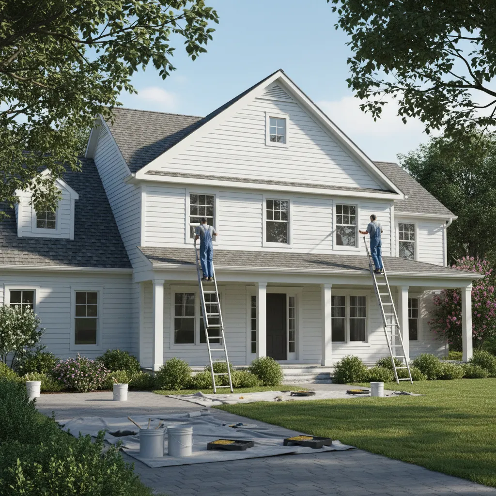 Exterior house siding being painted showing textured surface