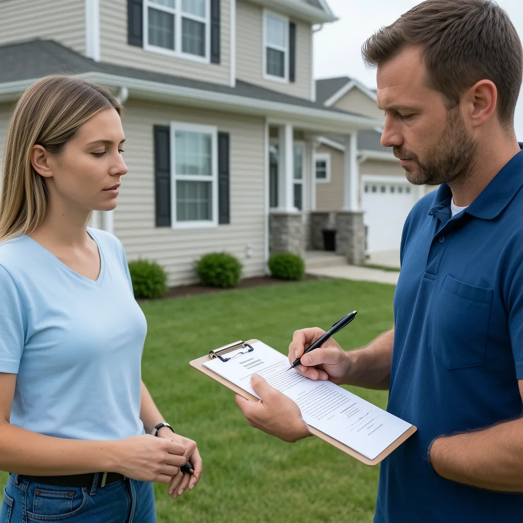 Homeowner signing exterior painting contract with contractor