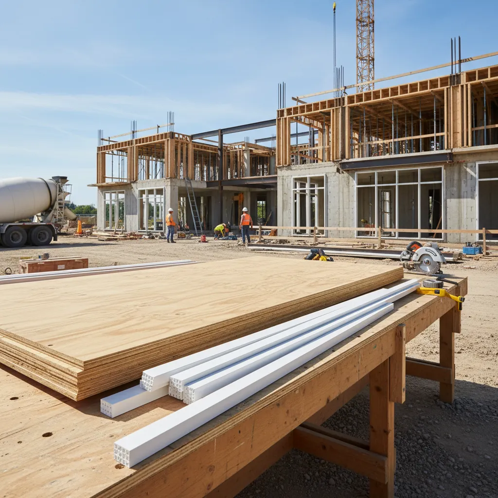 exterior plywood and PVC boards used for outdoor construction