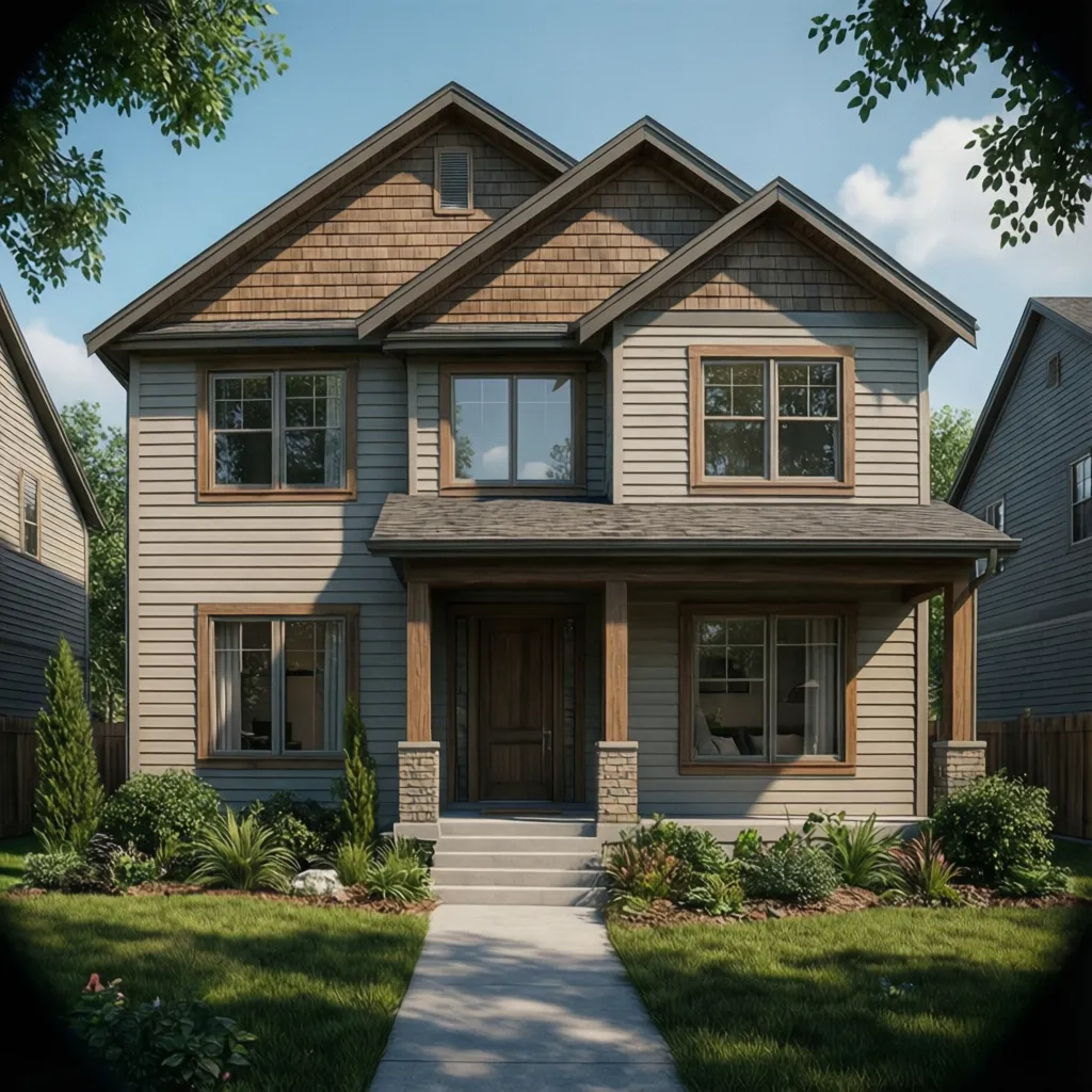 3D architectural model of a house showing realistic exterior siding materials