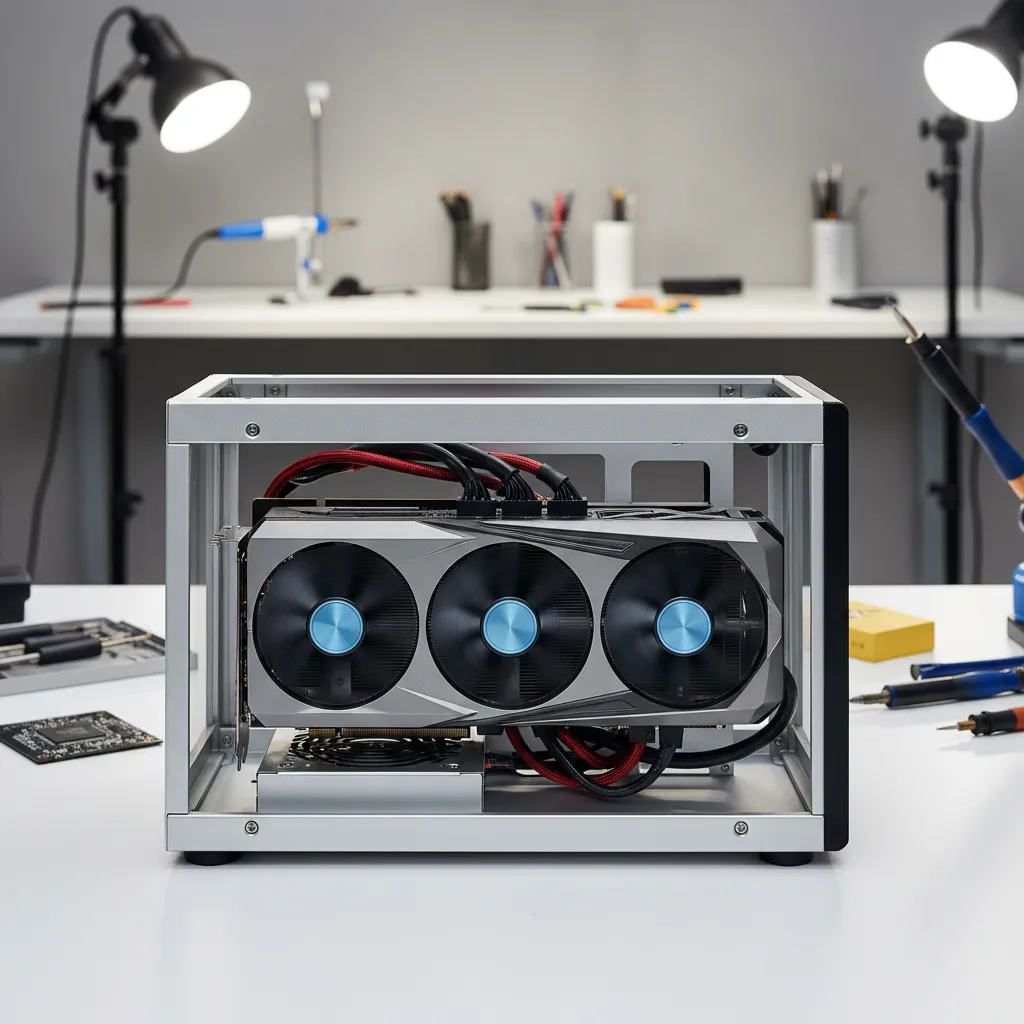 External GPU enclosure with high-end graphics card installed