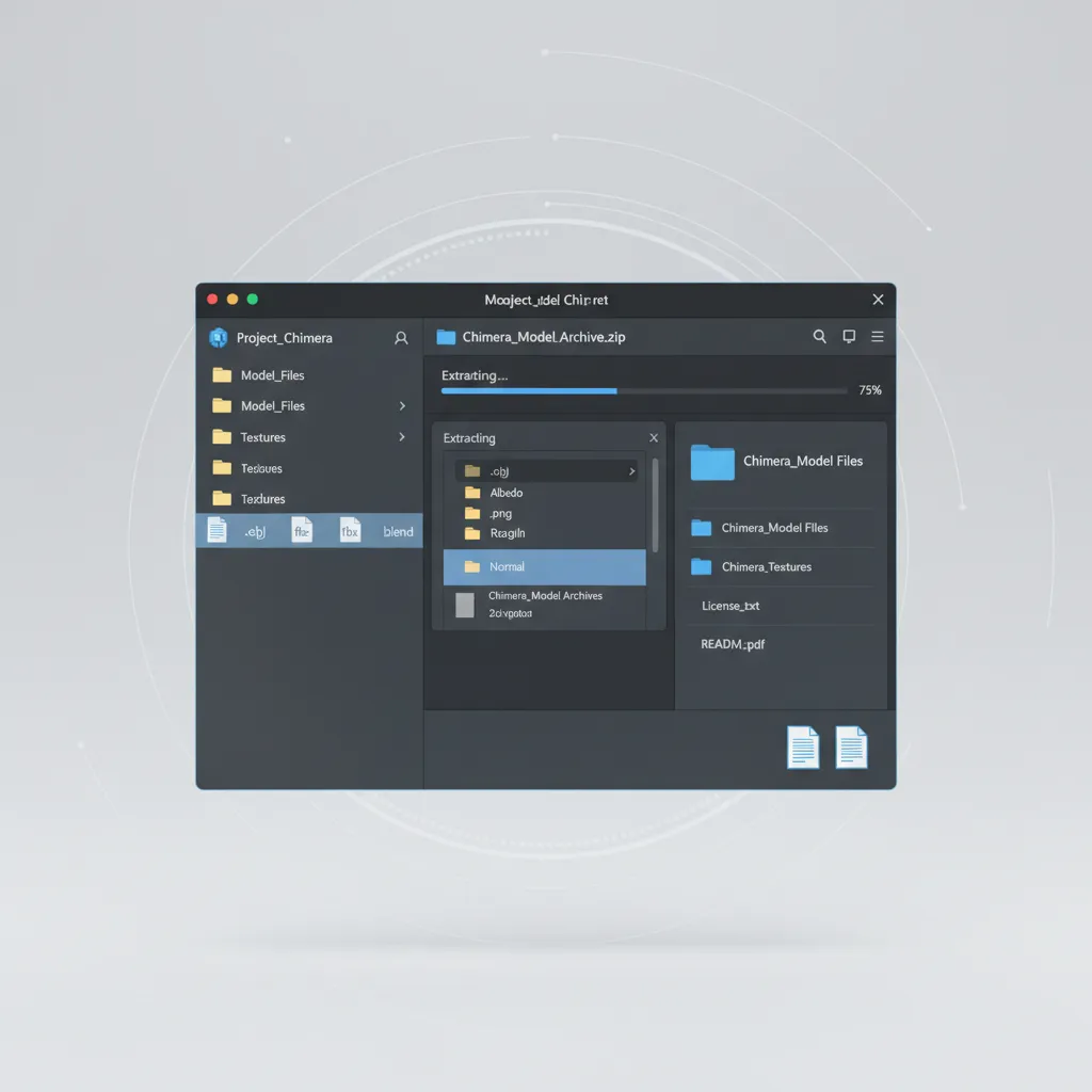 File explorer showing extraction of a 3D model archive with texture folders