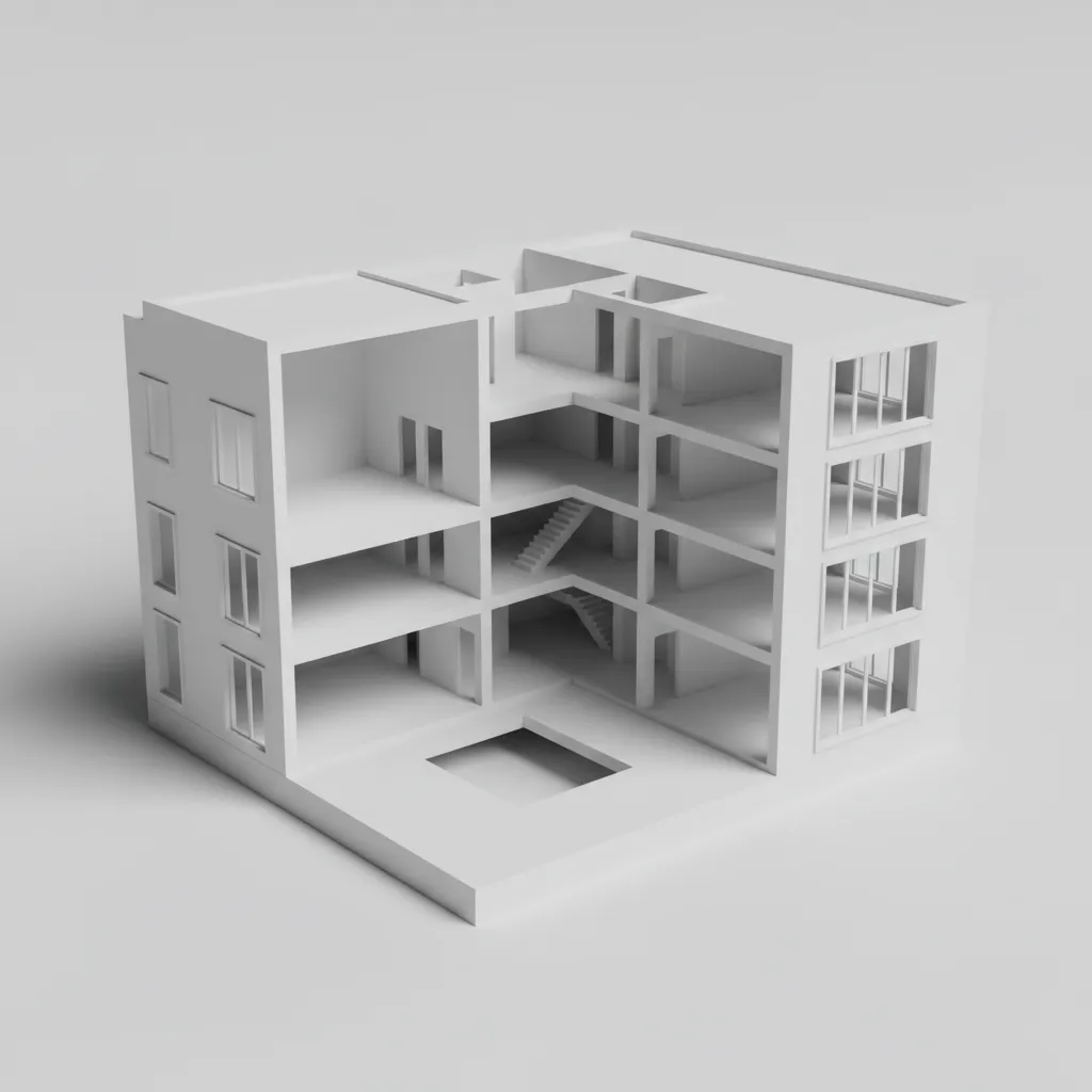 architectural building shell created by extruding floor plan walls