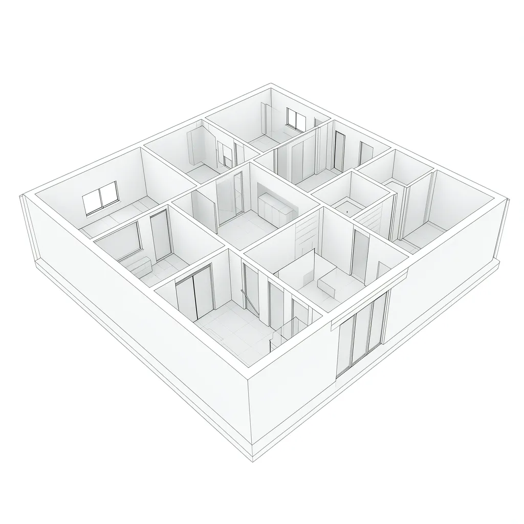 3D walls created by extruding a 2D architectural floor plan