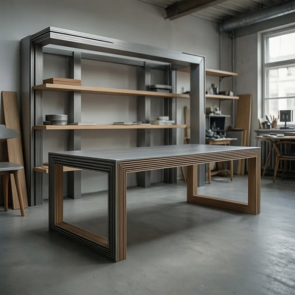 modern furniture frame created using extrusion modeling in a 3D design scene