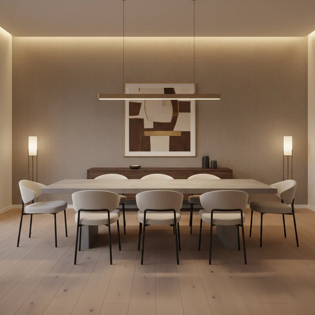 fabric backed wallpaper texture applied to a modern dining room wall