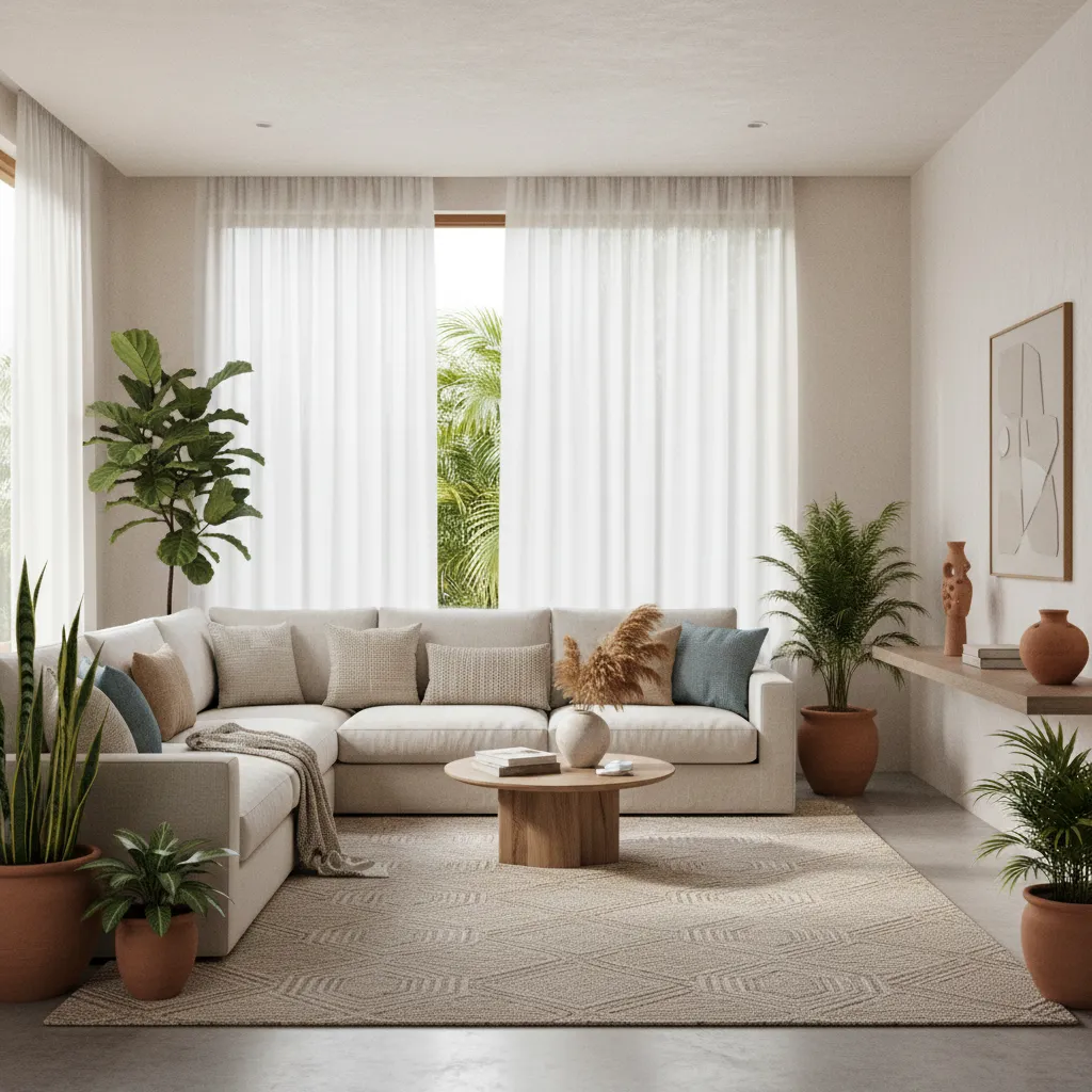 Breathable fabric sofa in bright Indian living room