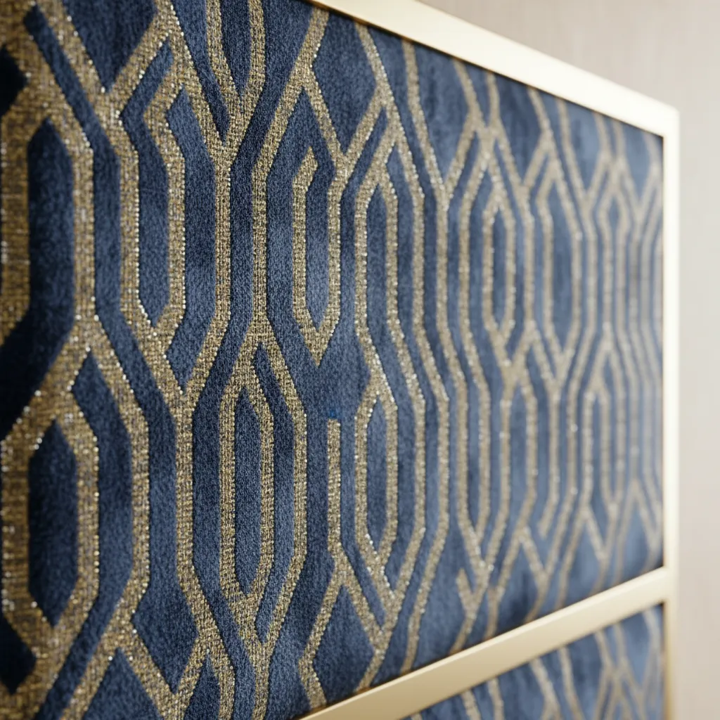 Detalle de pared entelada con textura textil decorativa