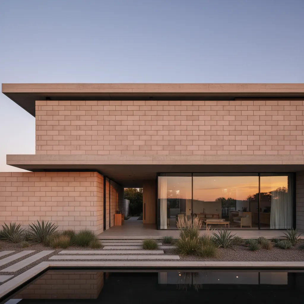 Fachada contemporánea de una casa construida con bloques de hormigón