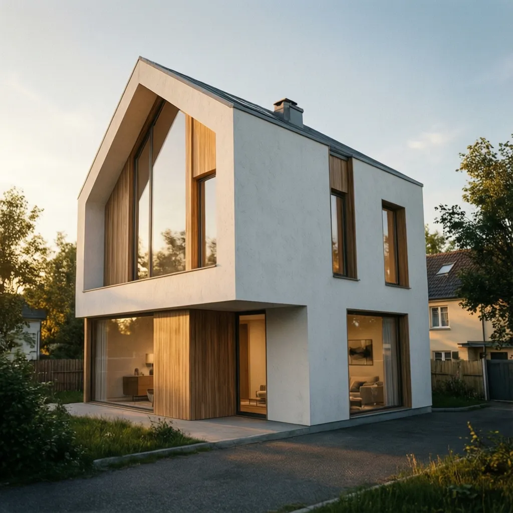 Fachada moderna de casa pequeña minimalista