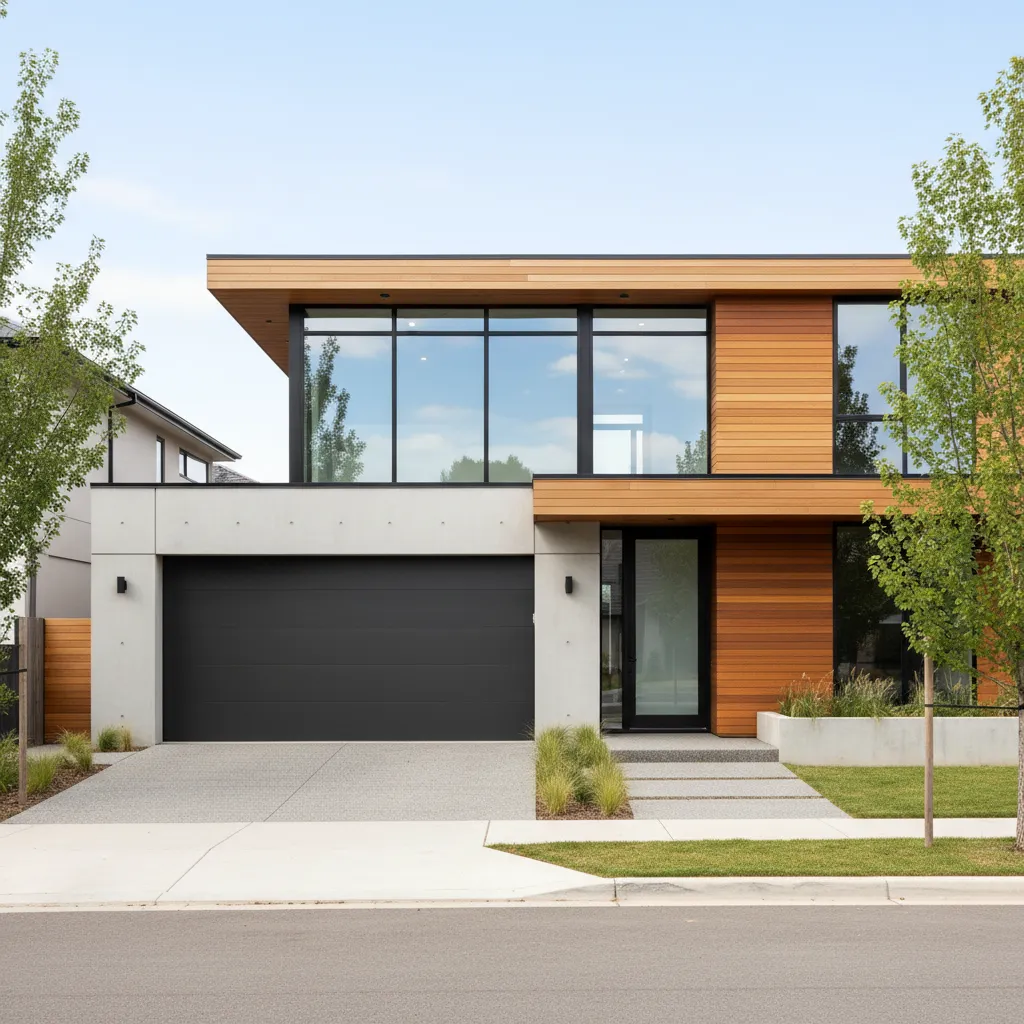 Fachada de casa con garaje integrado y diseño contemporáneo
