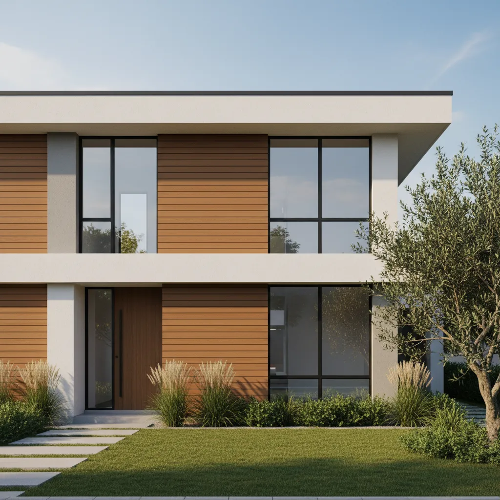 fachada moderna de casa duplex com dois pavimentos