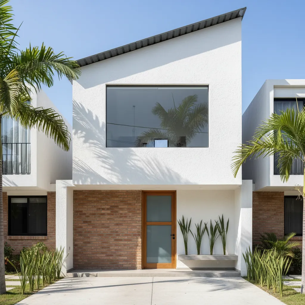 Fachada moderna de casa económica con materiales simples