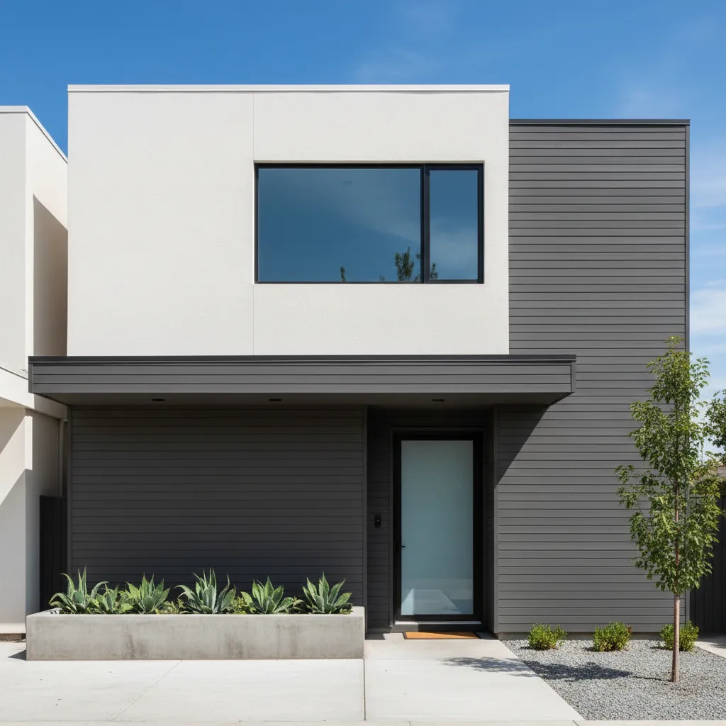 Fachada moderna con materiales económicos bien combinados