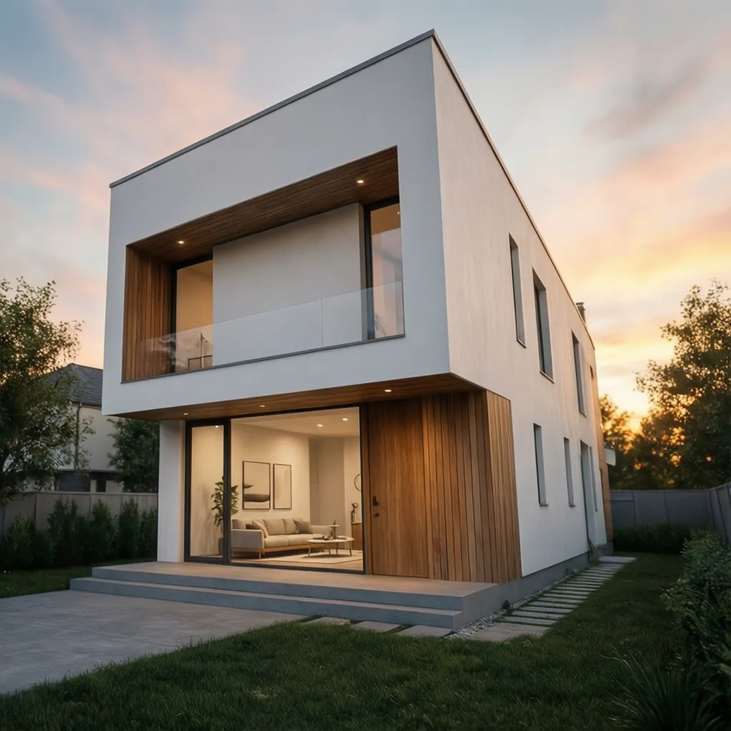 Fachada moderna de una casa pequeña económica