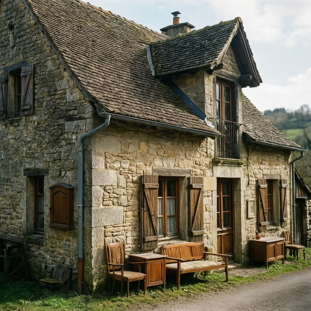 Fachada de casa de piedra tradicional con tejado inclinado