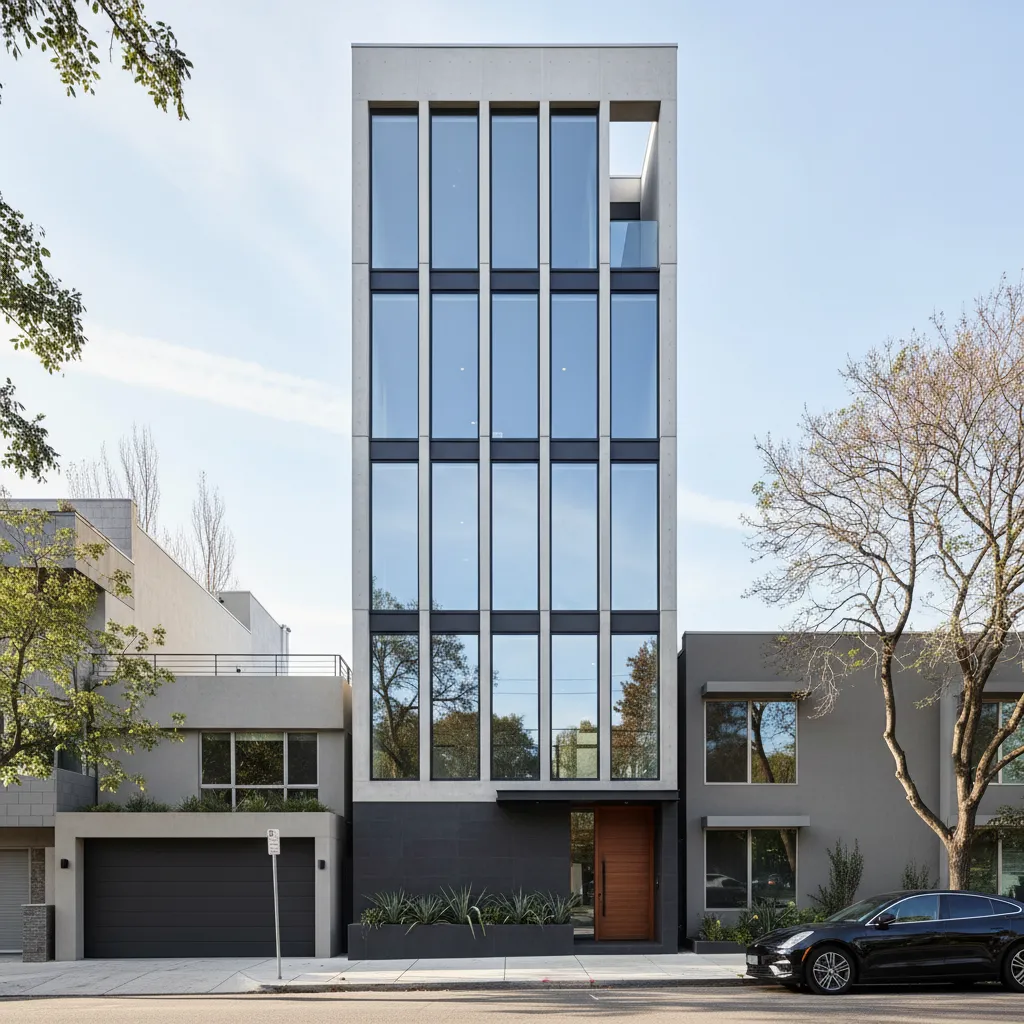 Diseño de casa moderna en terreno estrecho con fachada vertical