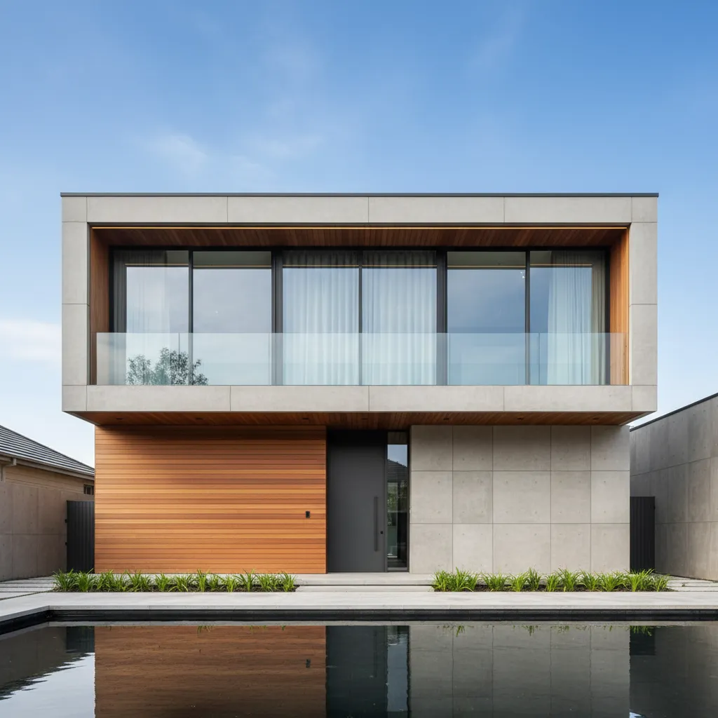 Fachada moderna con equilibrio visual entre planta baja y segundo piso