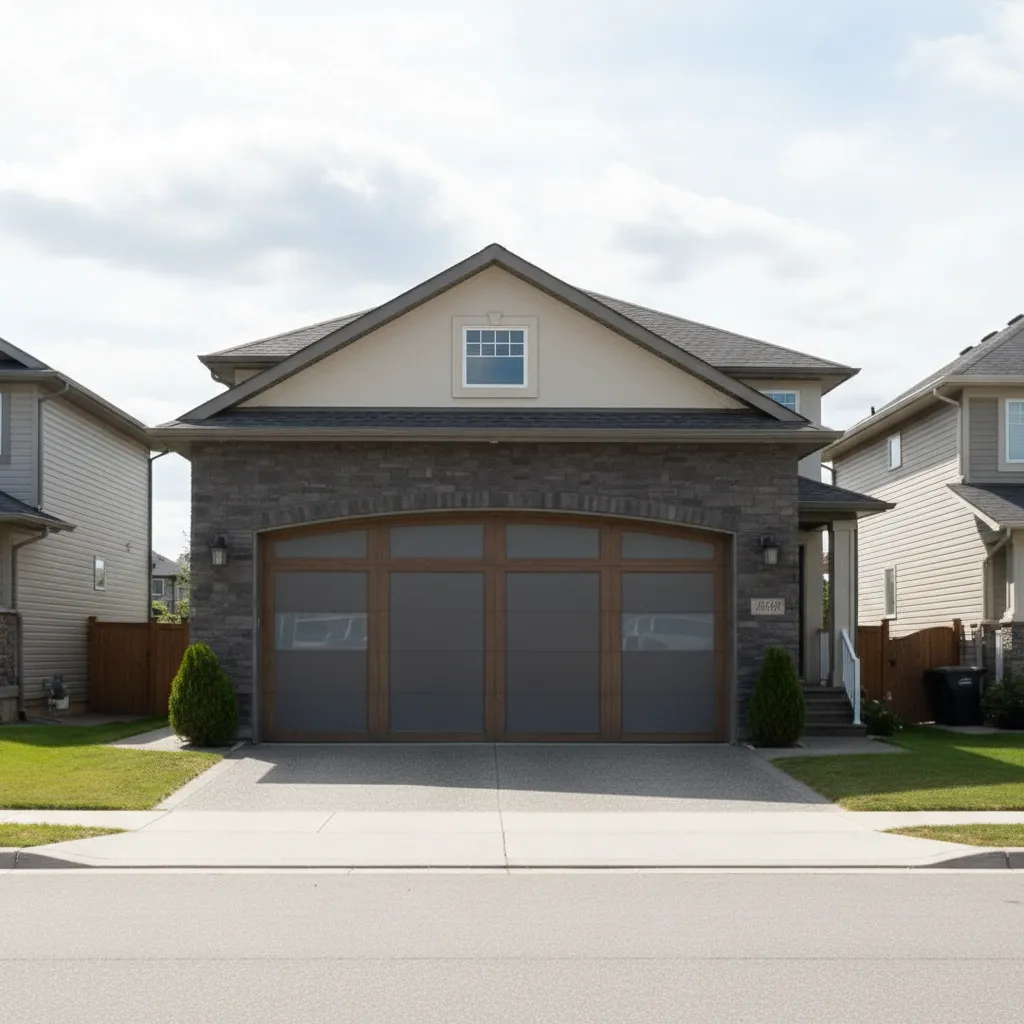 Fachada de casa donde el garaje domina el diseño frontal