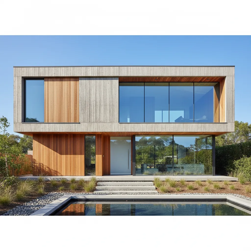 Casa contemporánea de dos plantas con volúmenes geométricos
