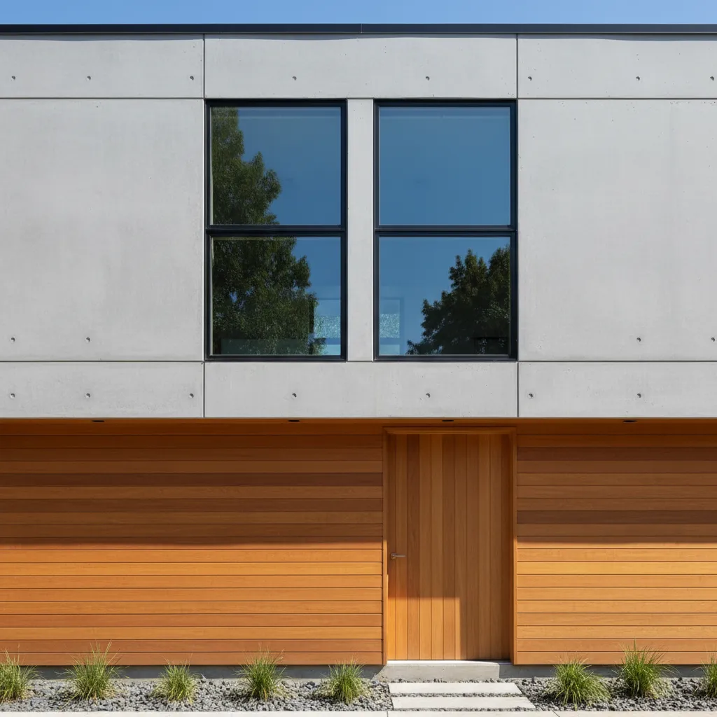 fachada moderna con patrón de cuatro ventanas cuadradas