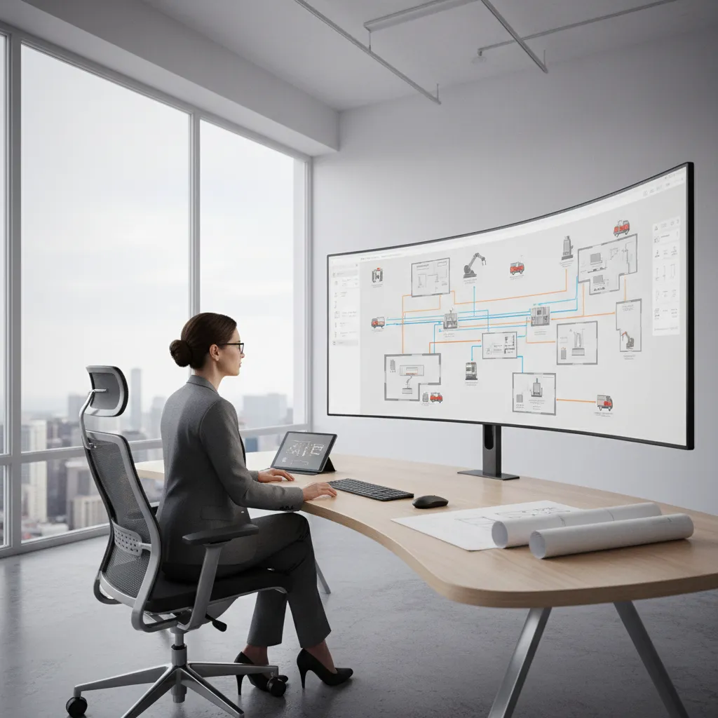 Engineer designing a shop floor layout using a digital floor planning interface