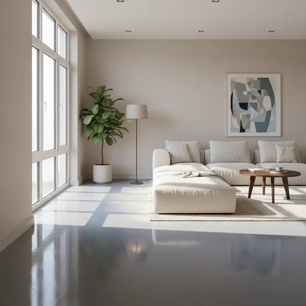 Epoxy floor color fading near large sunlit window