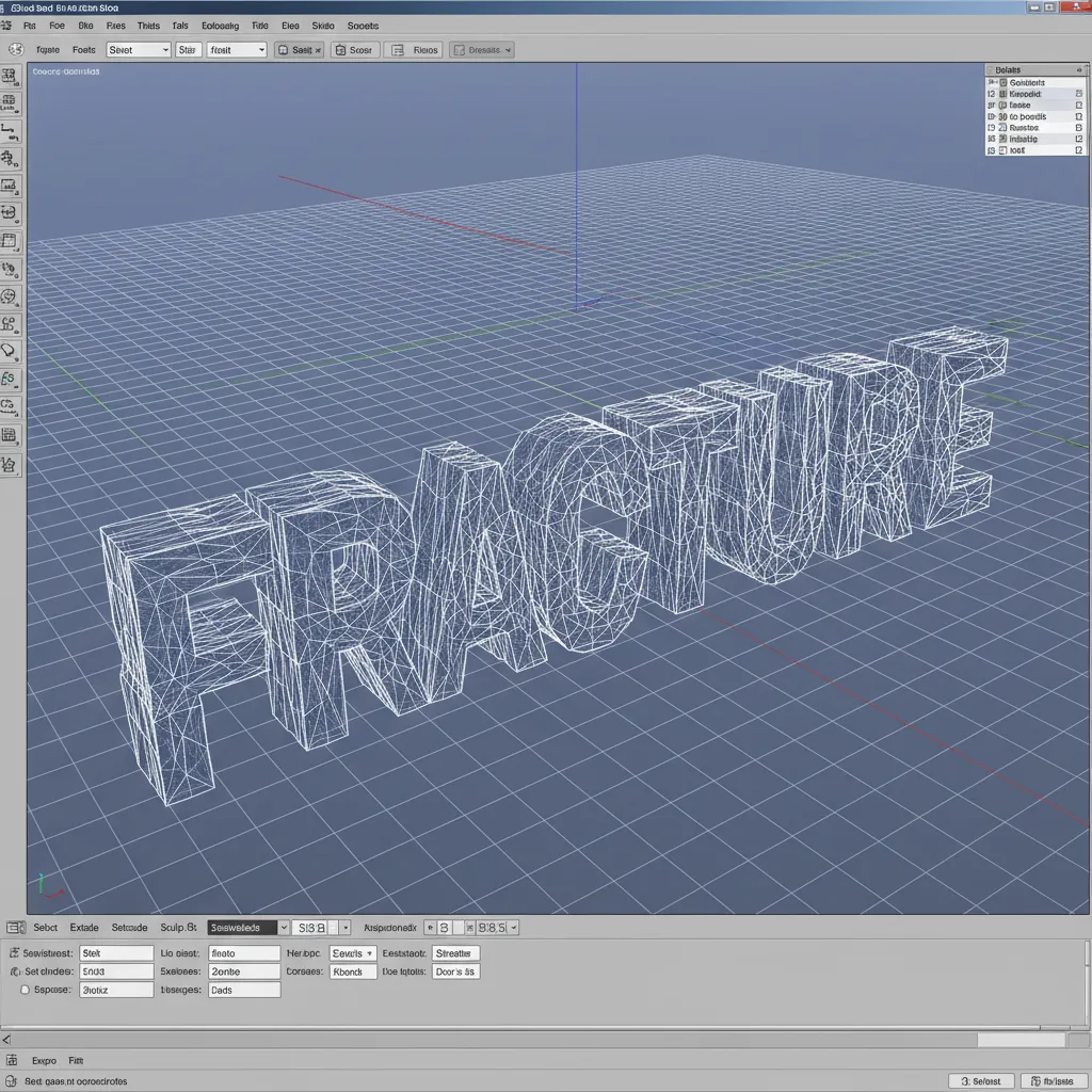 Example of failed text extrusion creating broken geometry in a 3D model
