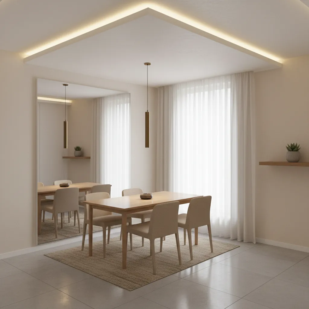 minimal false ceiling design in a small dining room