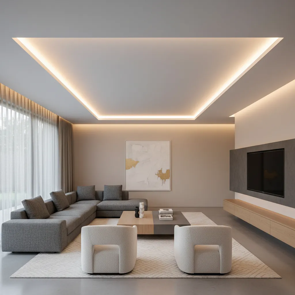 Salón con falso techo e iluminación LED indirecta perimetral