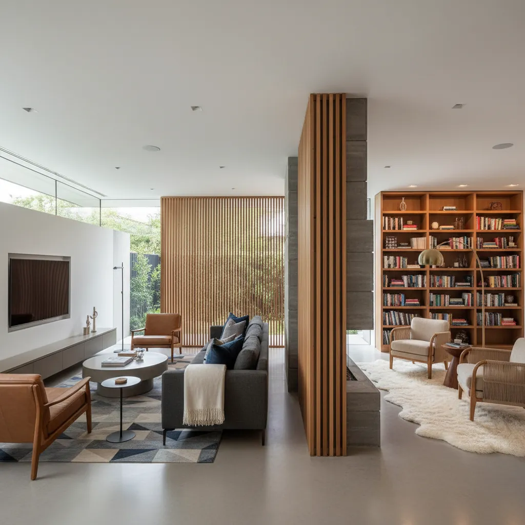 family using two different living rooms for different activities
