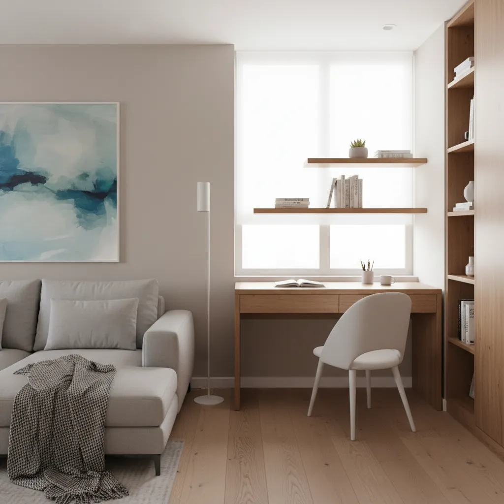 Family using a flexible study area inside a modern apartment layout