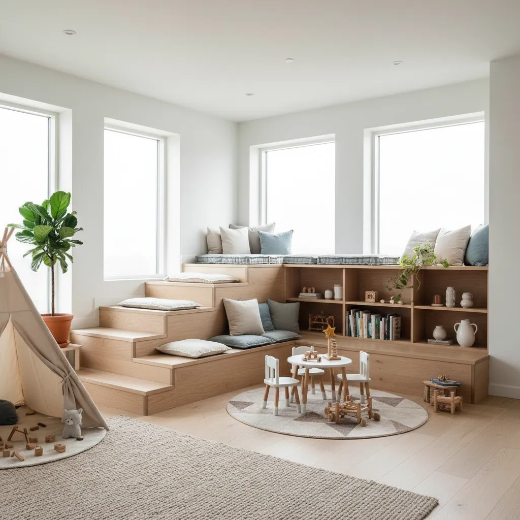 Zona de juegos familiar con gradas interiores