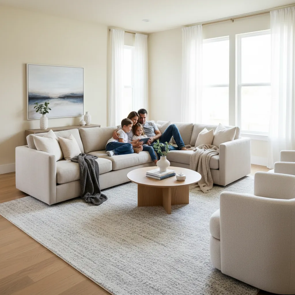 family enjoying comfortable living space inside a well designed 1700 sq ft home