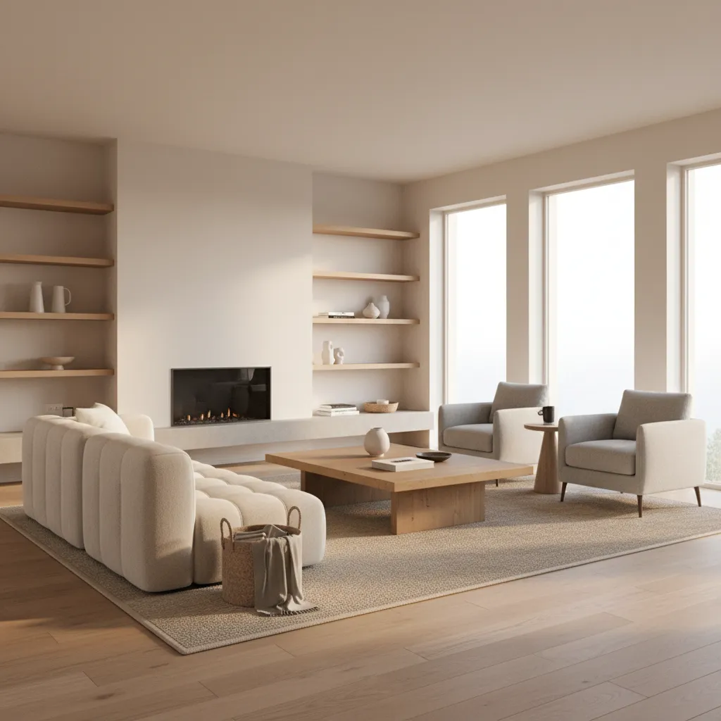 Family room seating arranged around a central coffee table conversation area