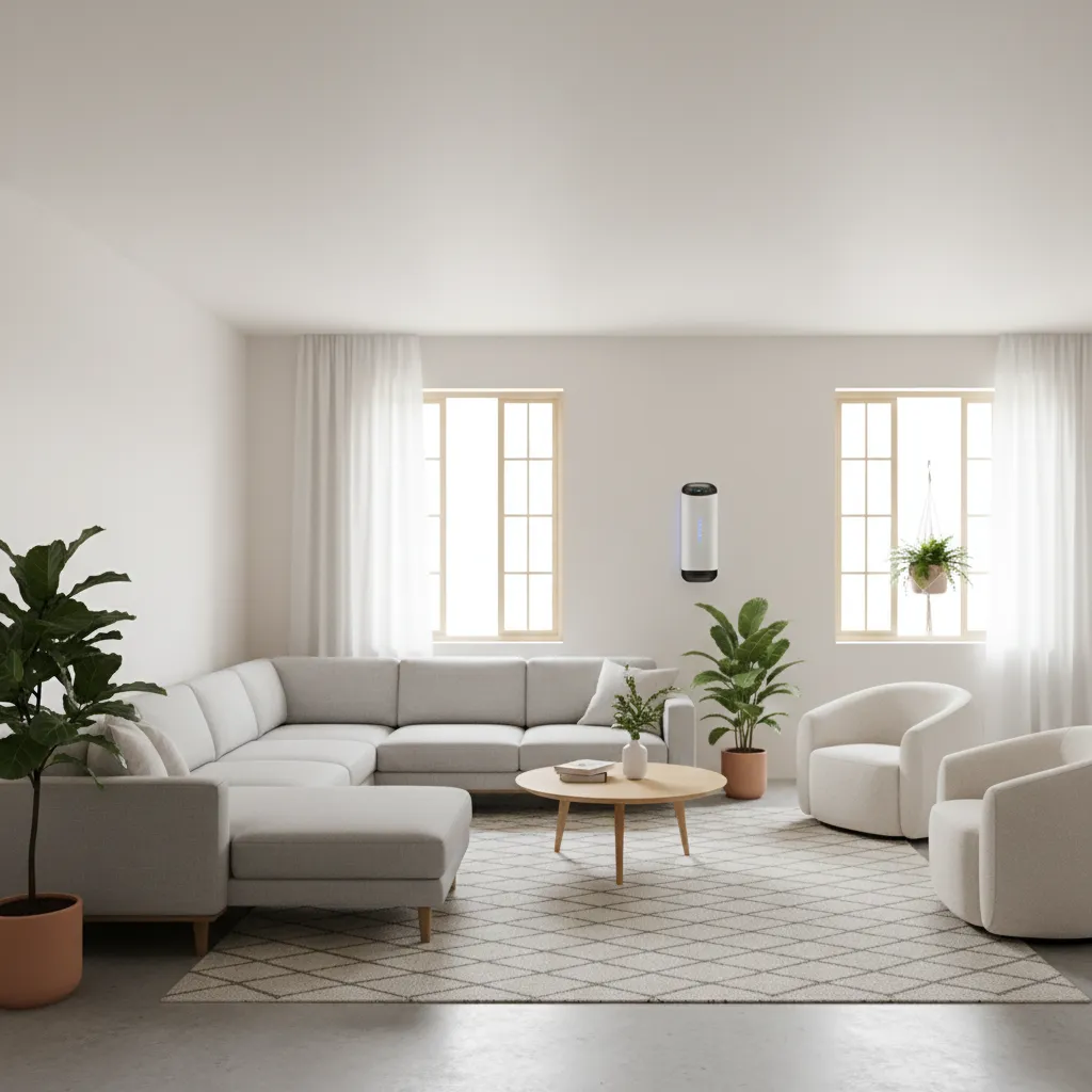 family living room with fresh paint and good airflow showing safe indoor environment