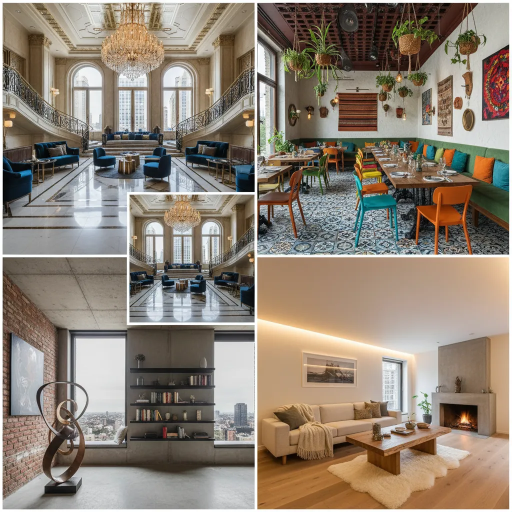 Collage de estilos de interiorismo de diseñadores famosos