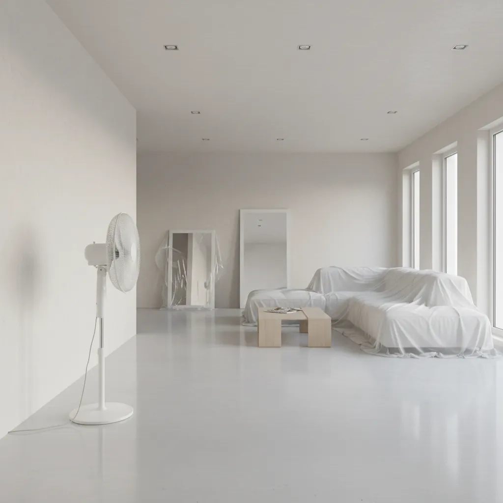 Indirect fan airflow setup for drying painted floors safely