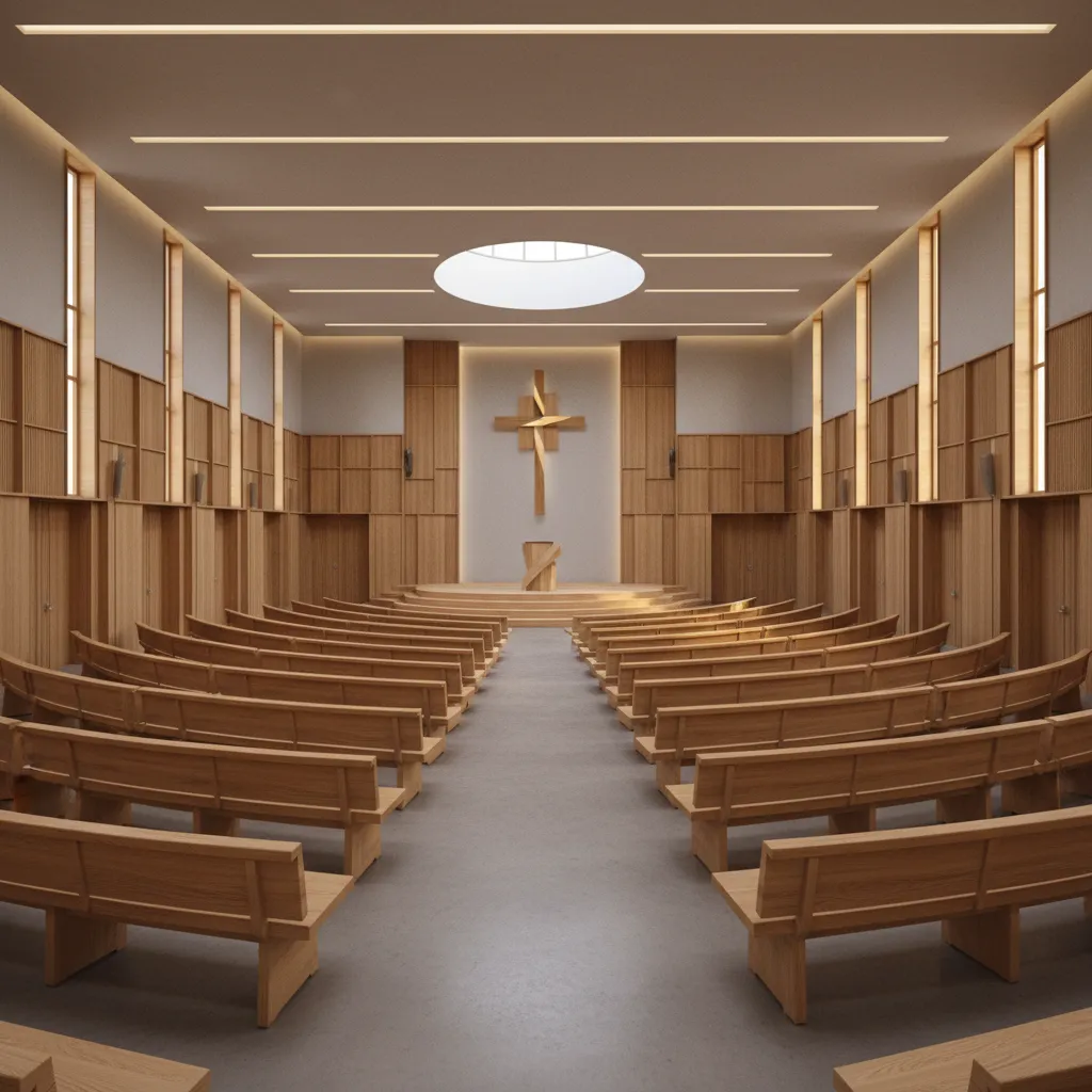 fan shaped chapel seating layout improving visibility toward the pulpit
