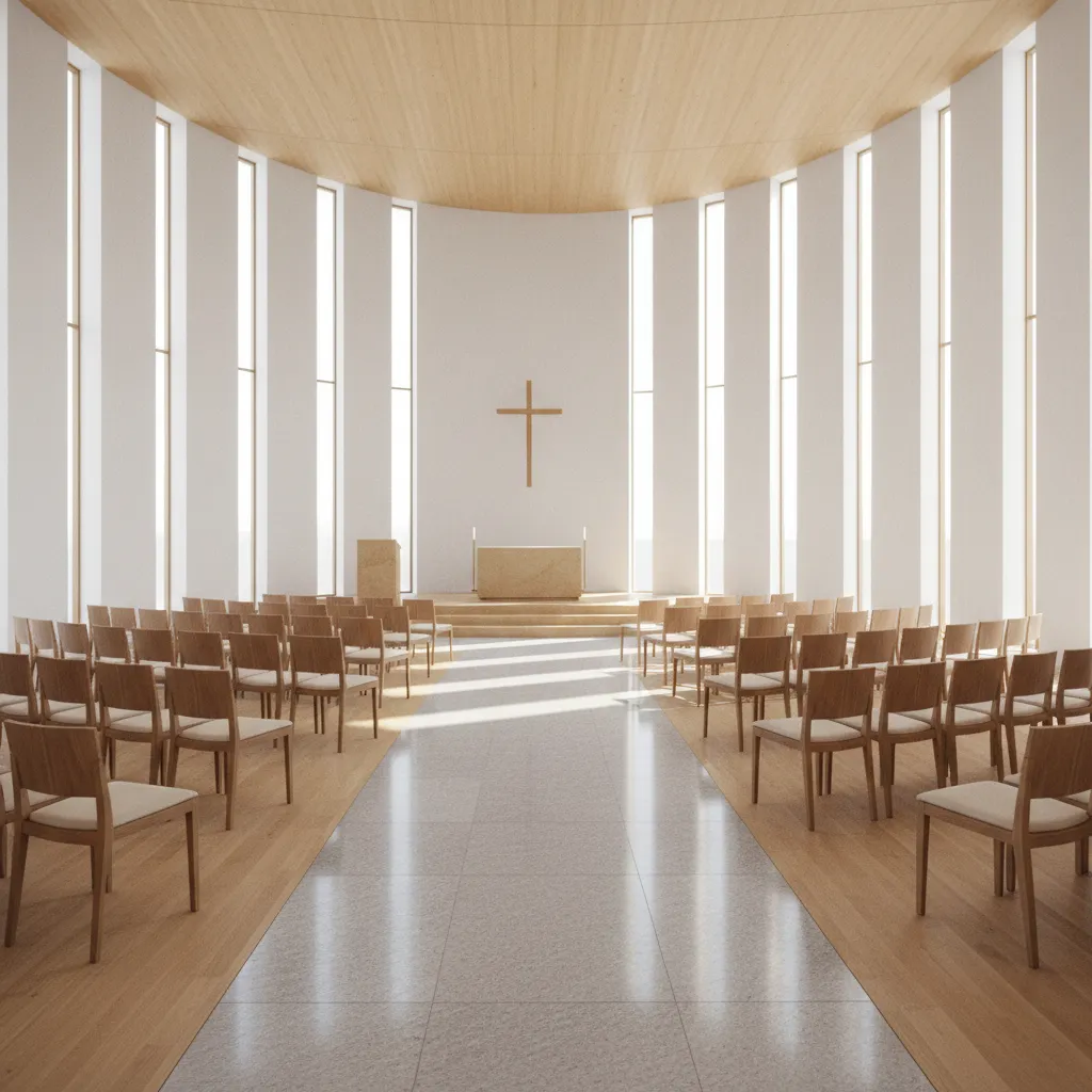 fan shaped chapel seating layout improving visibility and seating capacity