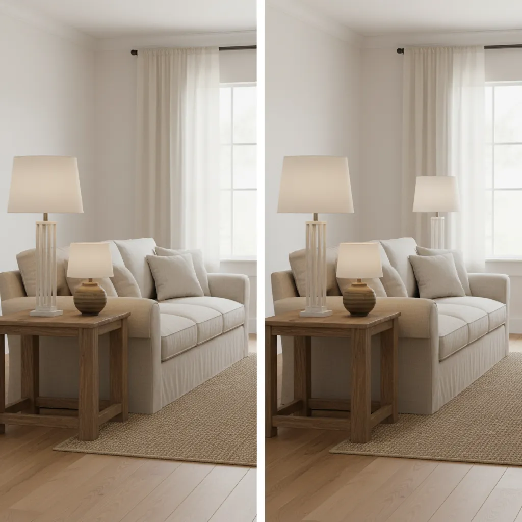 comparison of lamp heights next to sofa and side table