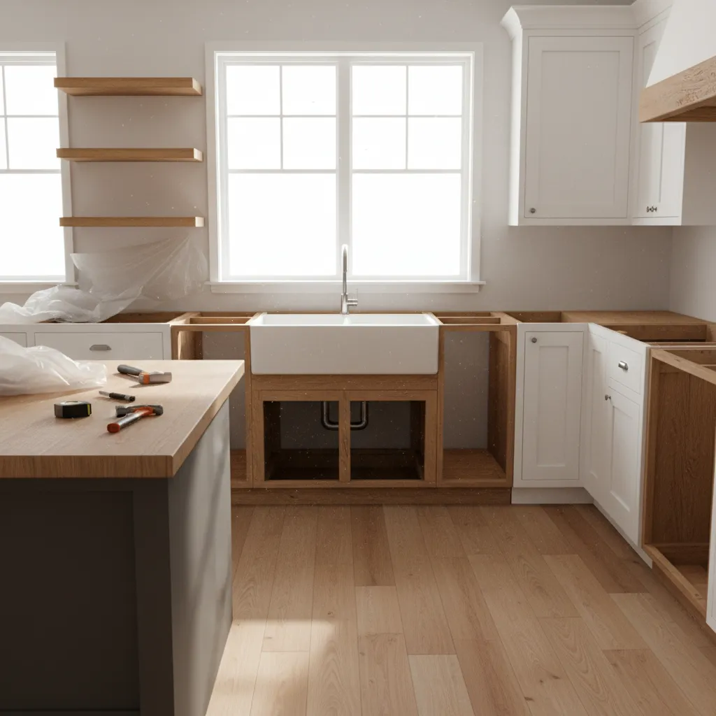 farmhouse sink installation requiring cabinet modification