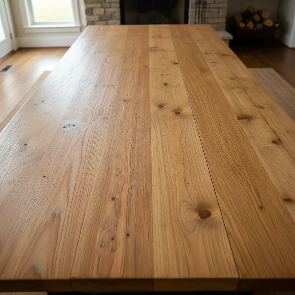 wide solid wood tabletop boards joined together showing natural wood grain