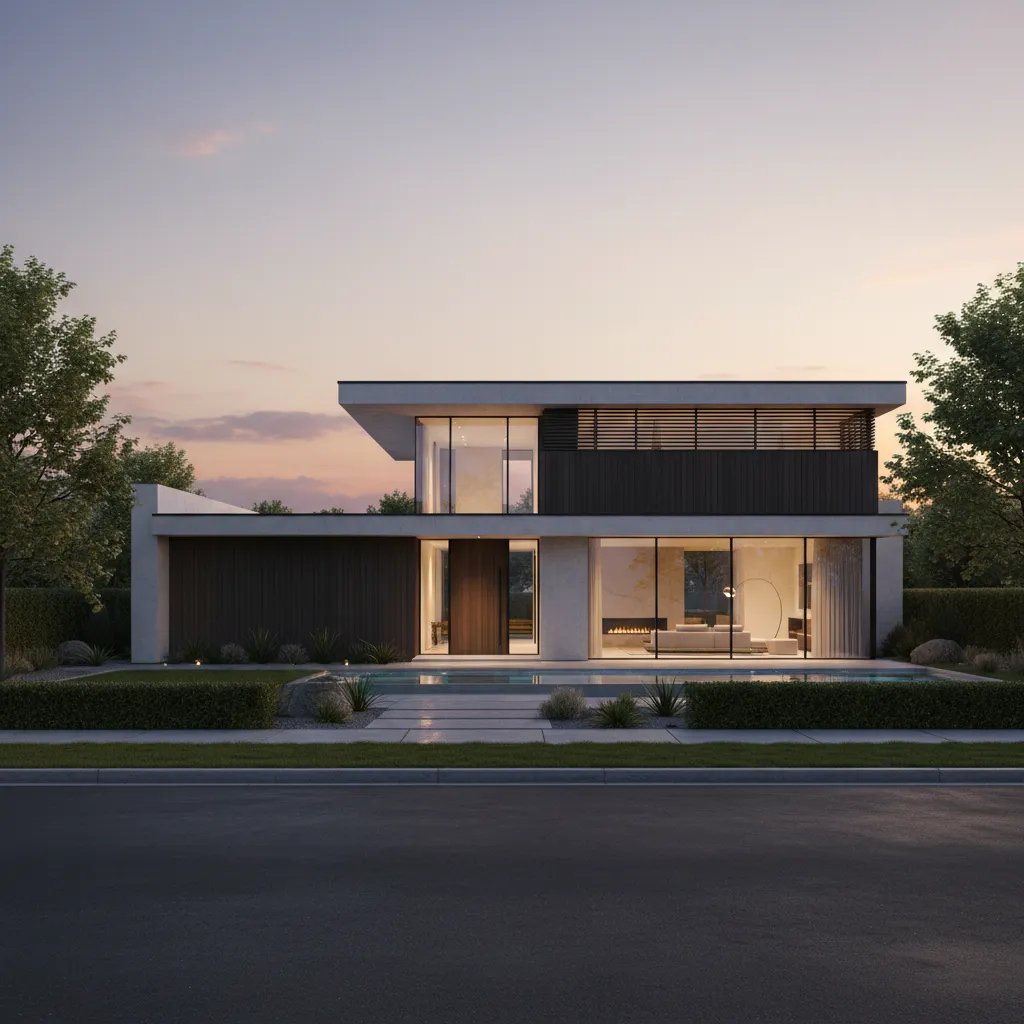 Fasad rumah modern di ujung jalan