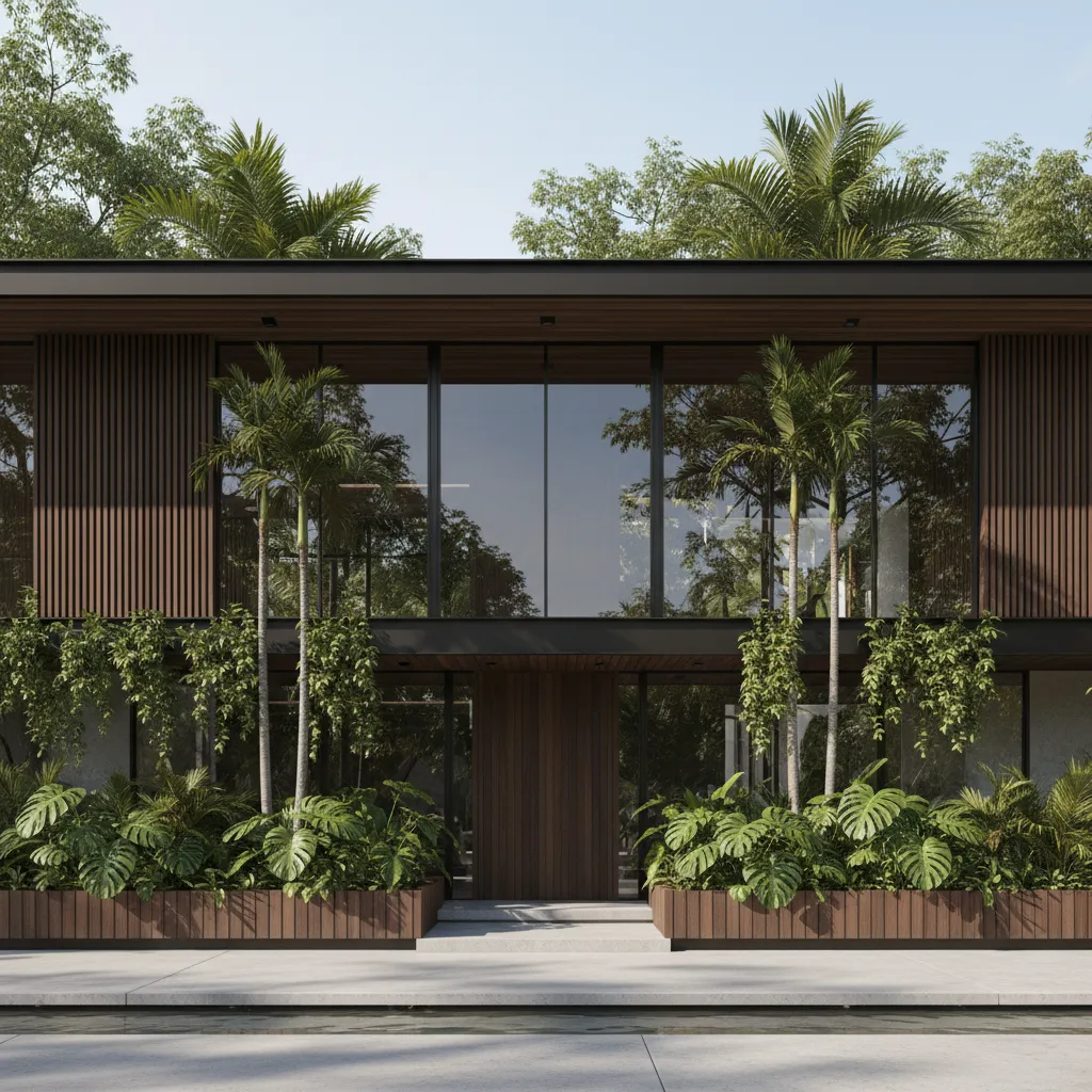 Fasad rumah kayu ulin bergaya modern minimalis