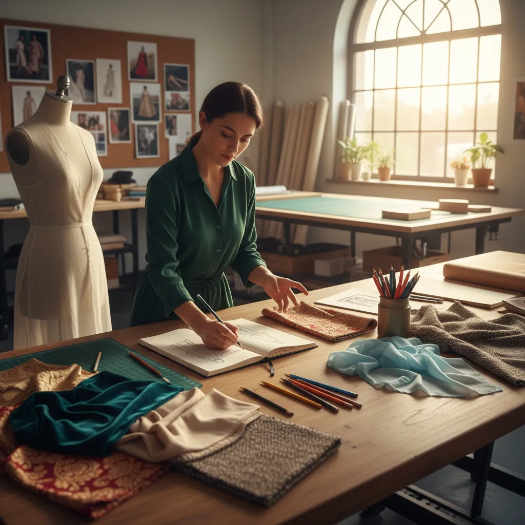 Proceso de boceto de diseño de moda en cuaderno