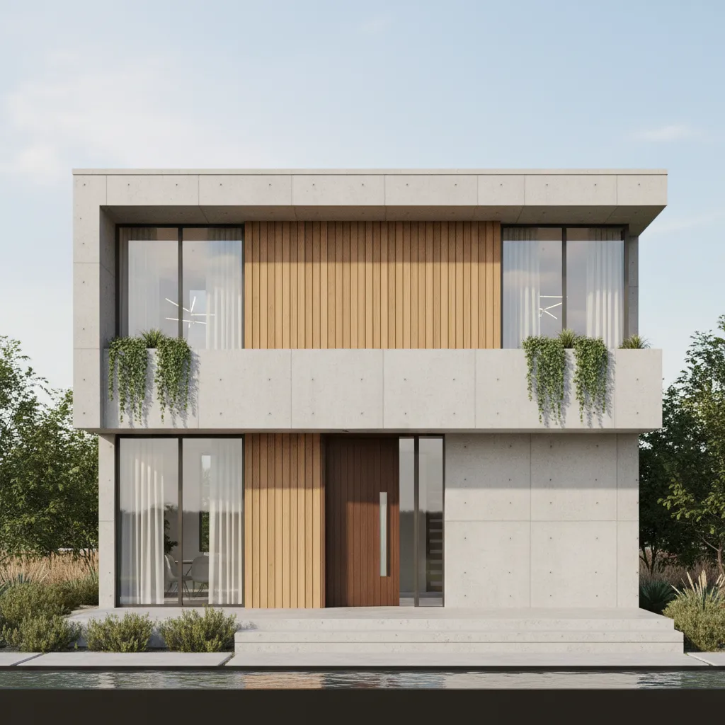 high quality architectural elevation render of modern house exterior