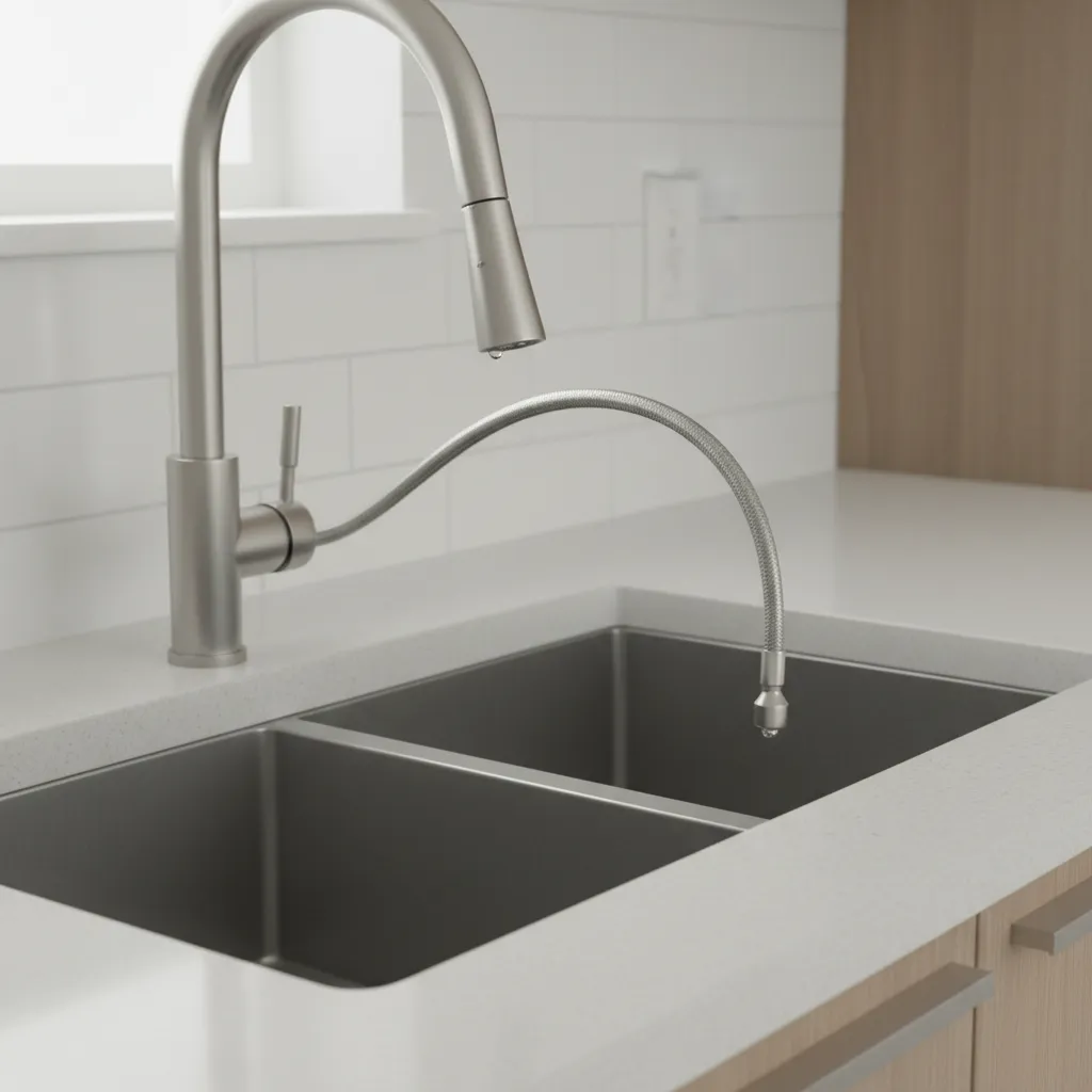 kitchen faucet showing spout base and supply line leak locations